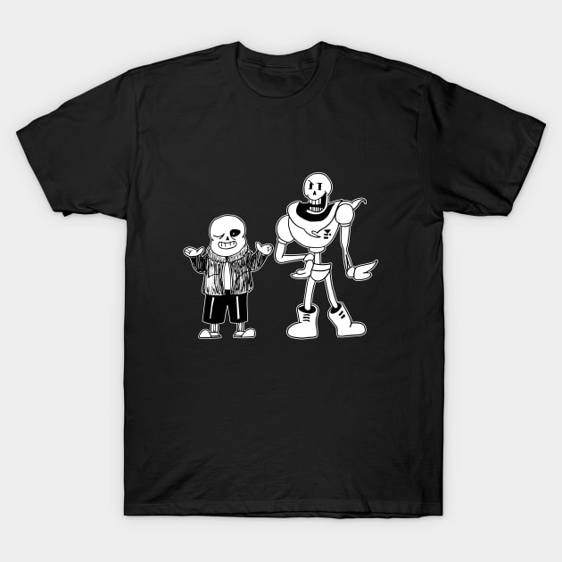 Sans and Papyrus Undertale Simple Black and White Design T-Shirt by Irla